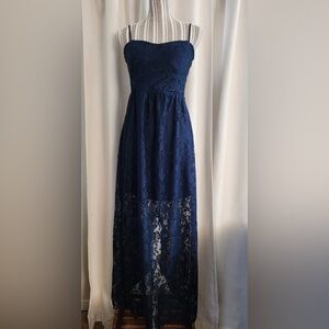 New navy blue lace dress maxi dress